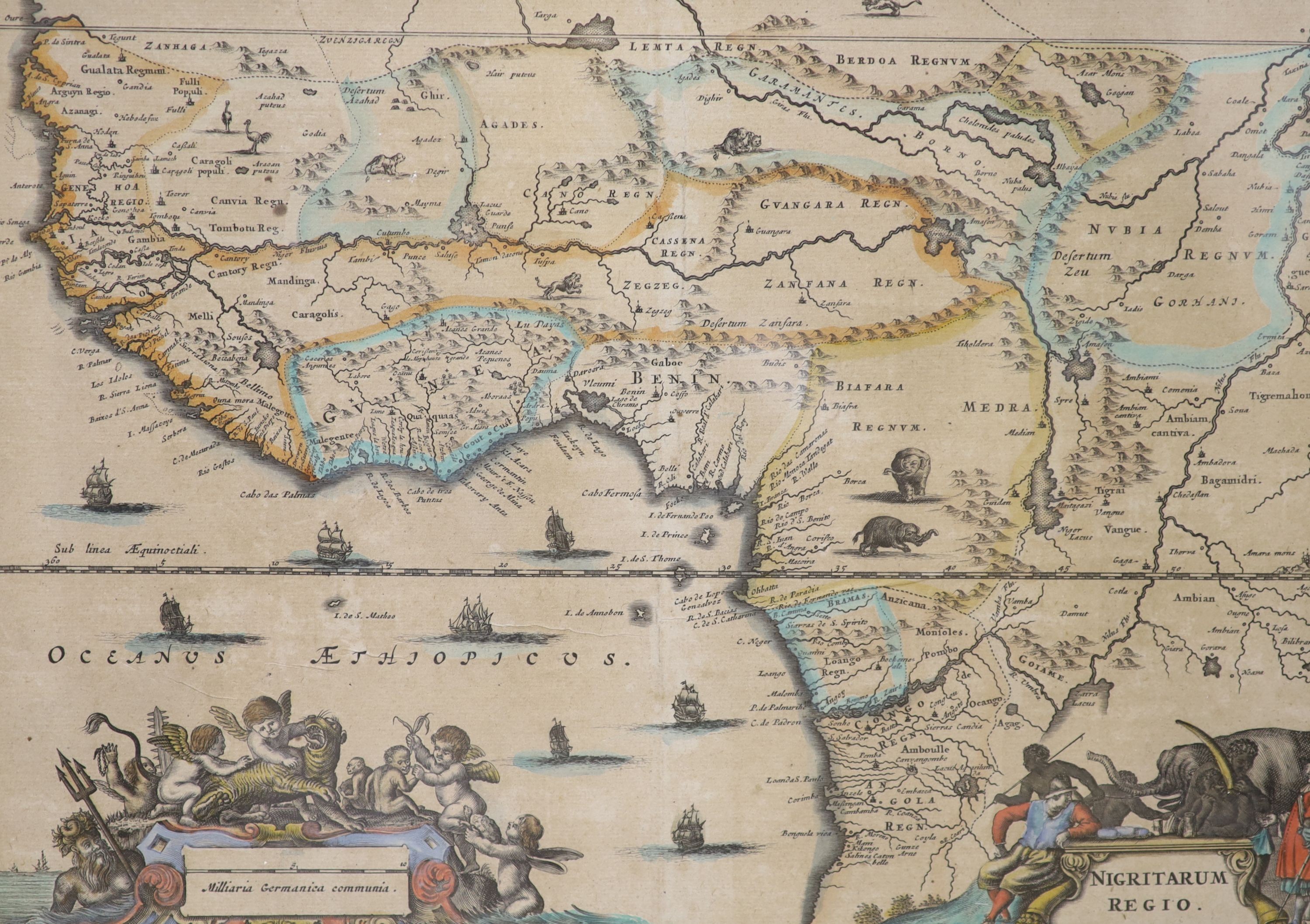 A hand coloured engraved map, 'Nigritarum Regio' from Dapper's Africa 1670, 27 x 37cm